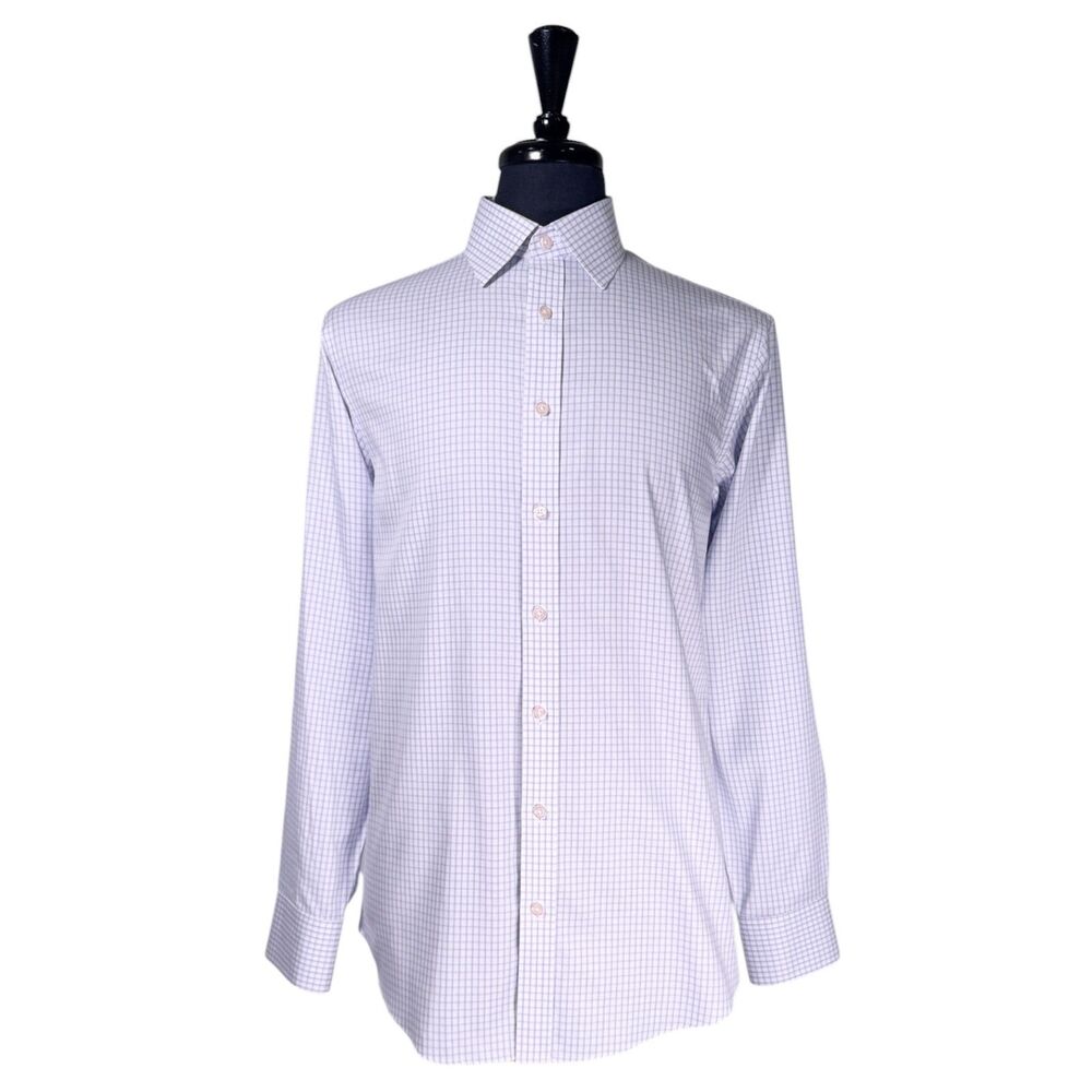 Charles Tyrwhitt Shirt 15.5 35 Blue Purple Check Non Iron Cotton Classic Fit